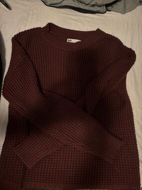 SO Burgundy Waffle Knit Crewneck Sweater - Women's